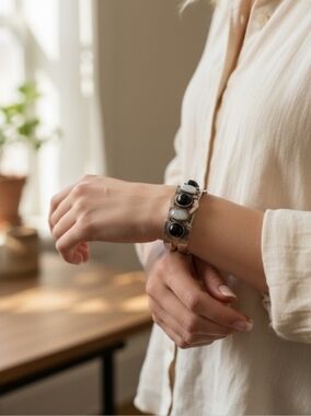 Silver Stone Accent Smart Bracelet - Black and White